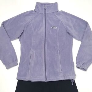 Columbia Fleece Jacket Front Zip Cord Toggle Brand Logo Mock Collar Full Zipper